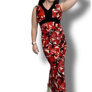 1960s Vintage Mod Long Dress Red, Black, and White Sleeveless Midi Dress